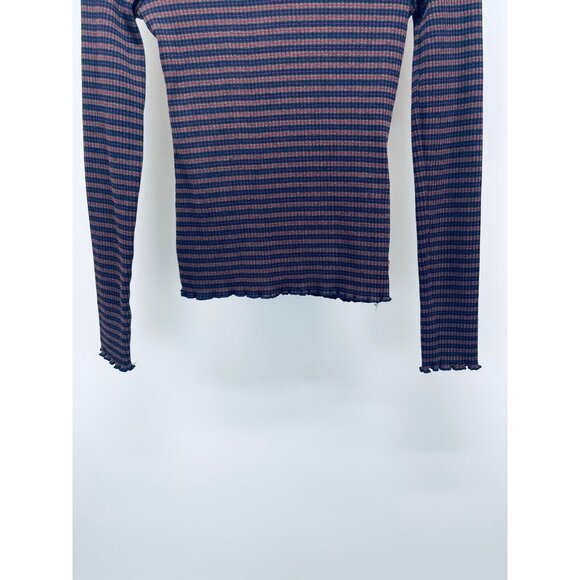 LEVI'S XS Women's Flora Retro Stripe Rib Mock neck Long Sleeve Shirt Purple New - Picture 4 of 11